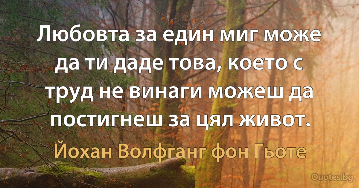 Любовта за един миг може да ти даде това, което с труд не винаги можеш да постигнеш за цял живот. (Йохан Волфганг фон Гьоте)