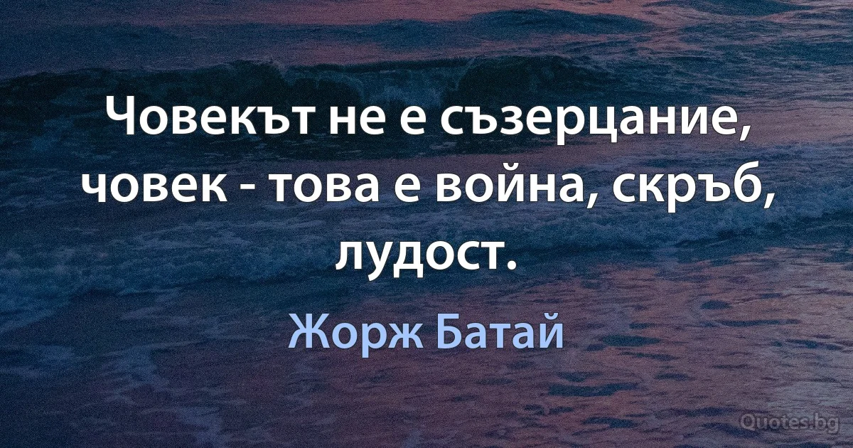 Човекът не е съзерцание, човек - това е война, скръб, лудост. (Жорж Батай)