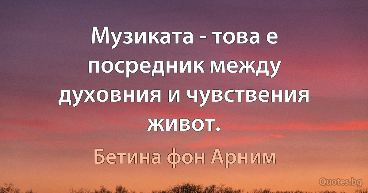 Музиката - това е посредник между духовния и чувствения живот. (Бетина фон Арним)