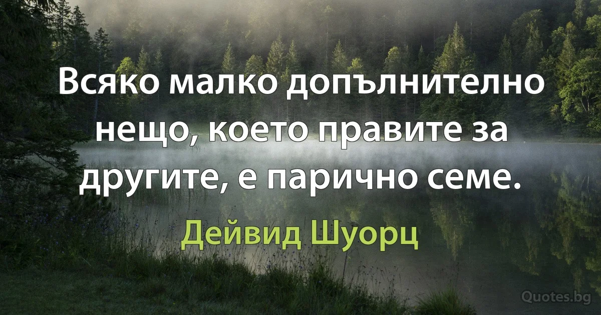 Всяко малко допълнително нещо, което правите за другите, е парично семе. (Дейвид Шуорц)