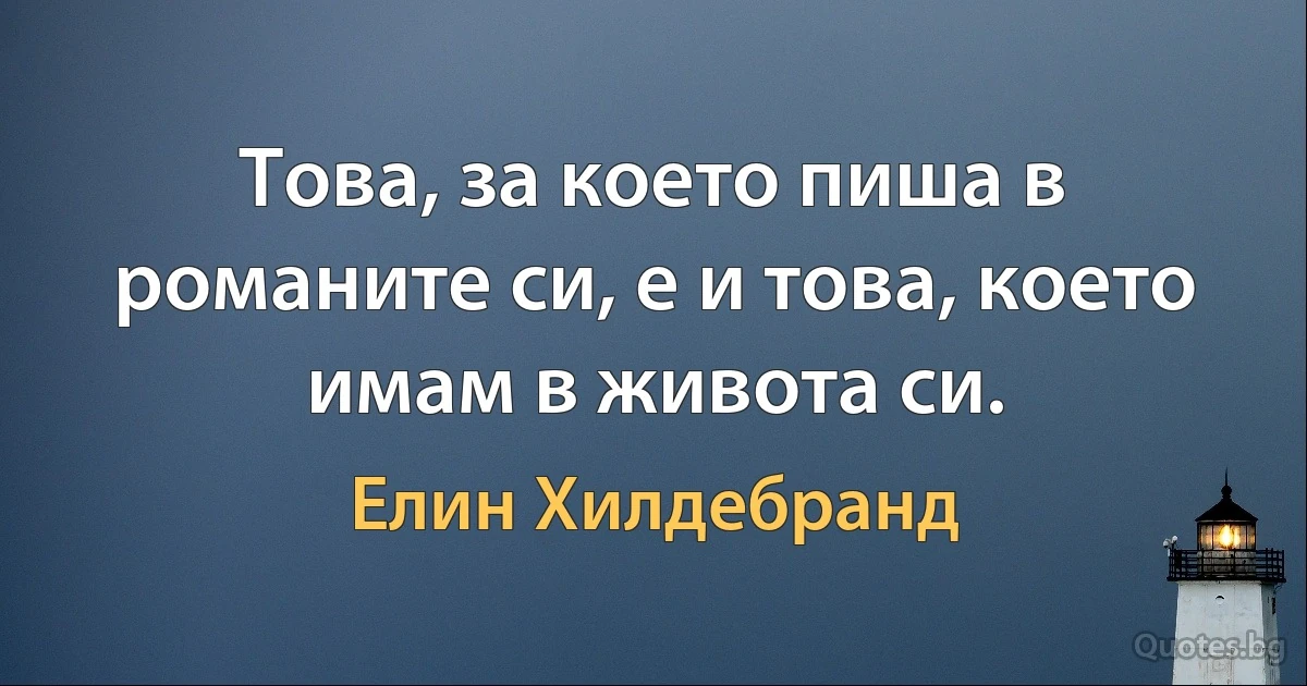 Това, за което пиша в романите си, е и това, което имам в живота си. (Елин Хилдебранд)