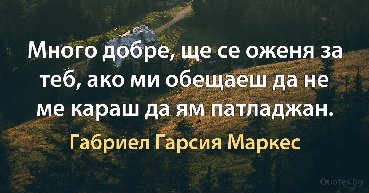 Много добре, ще се оженя за теб, ако ми обещаеш да не ме караш да ям патладжан. (Габриел Гарсия Маркес)