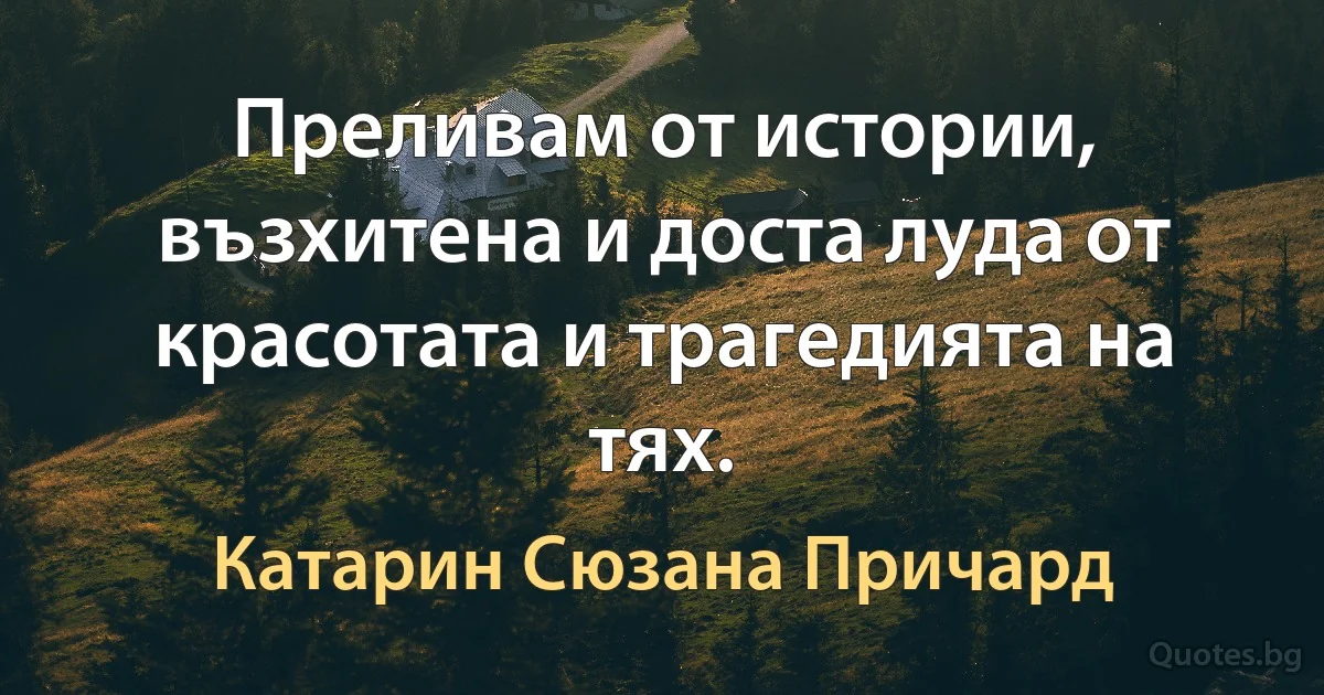 Преливам от истории, възхитена и доста луда от красотата и трагедията на тях. (Катарин Сюзана Причард)