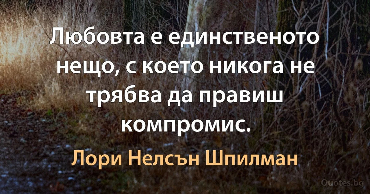 Любовта е единственото нещо, с което никога не трябва да правиш компромис. (Лори Нелсън Шпилман)