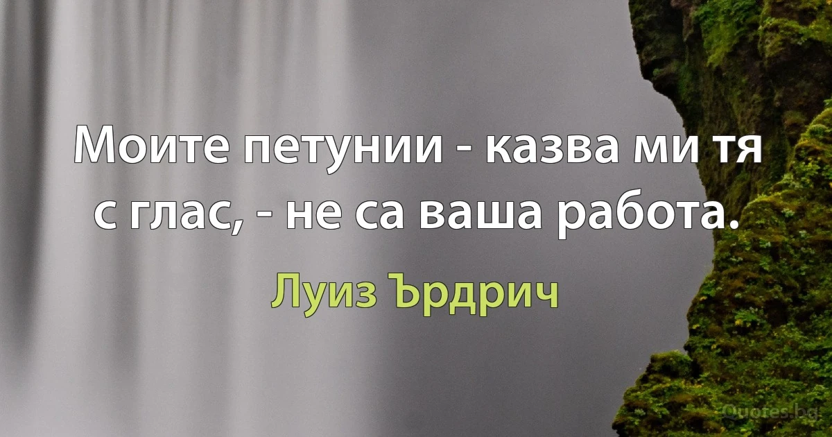 Моите петунии - казва ми тя с глас, - не са ваша работа. (Луиз Ърдрич)