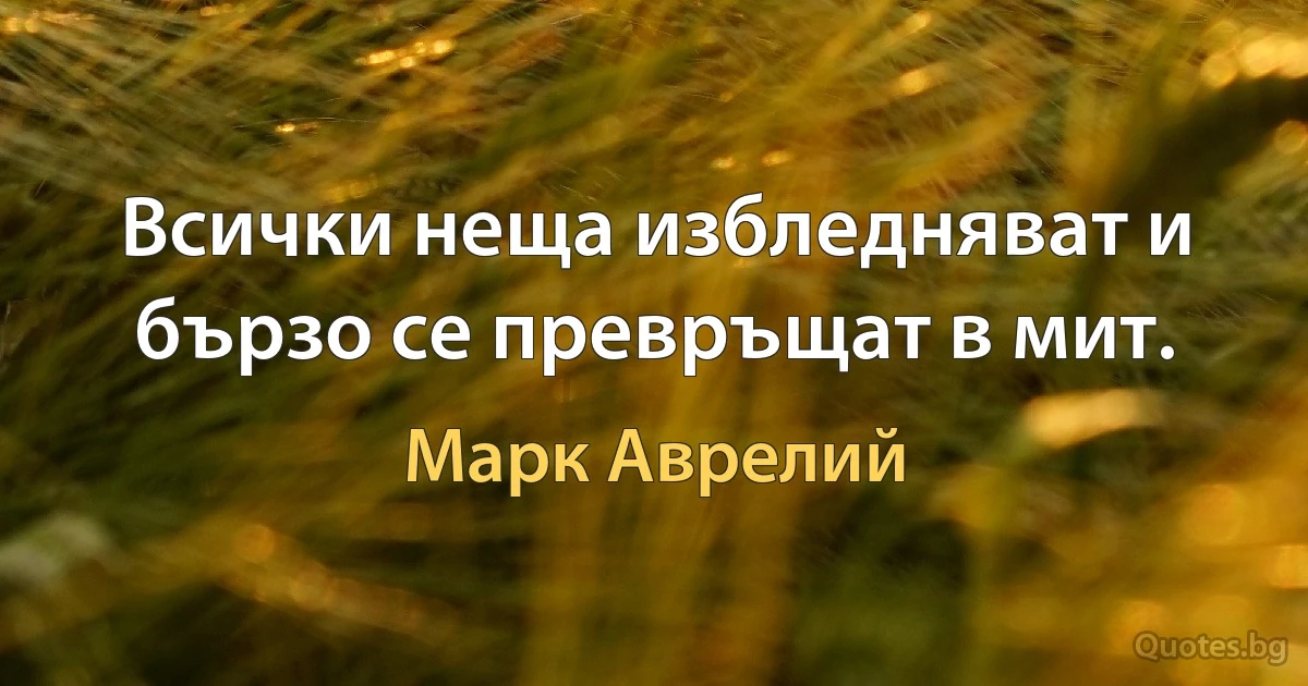 Всички неща избледняват и бързо се превръщат в мит. (Марк Аврелий)