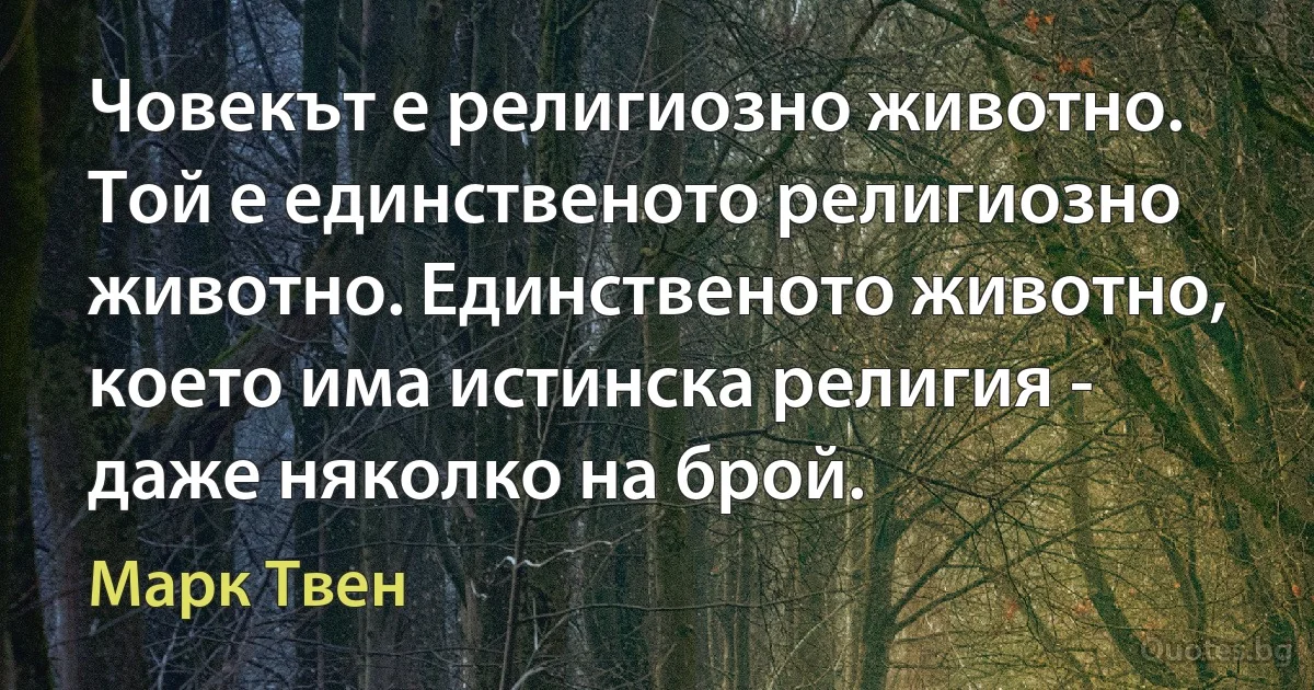 Човекът е религиозно животно. Той е единственото религиозно животно. Единственото животно, което има истинска религия - даже няколко на брой. (Марк Твен)