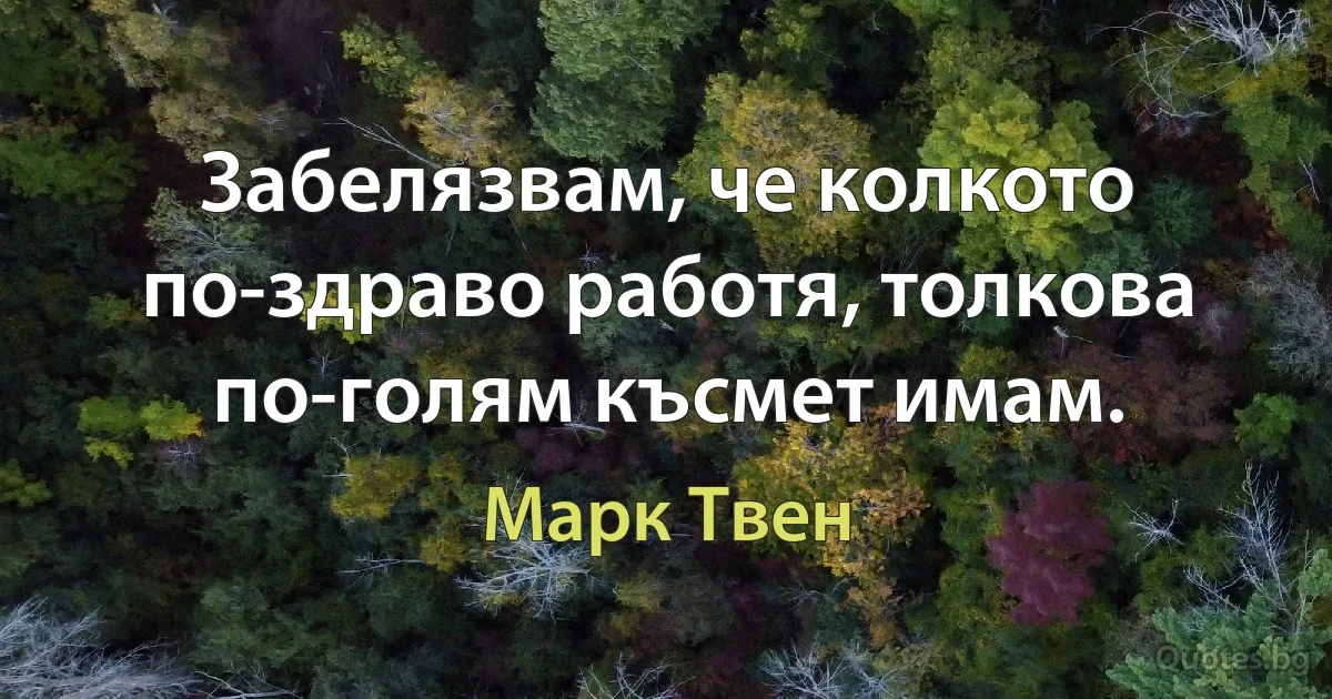 Забелязвам, че колкото по-здраво работя, толкова по-голям късмет имам. (Марк Твен)