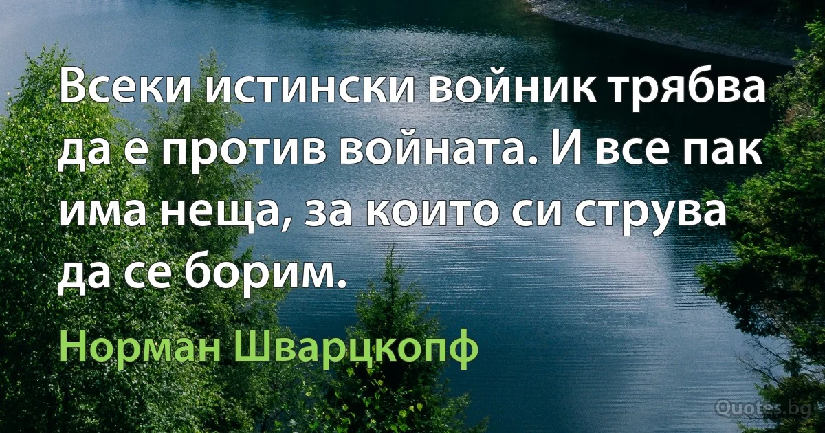 Всеки истински войник трябва да е против войната. И все пак има неща, за които си струва да се борим. (Норман Шварцкопф)