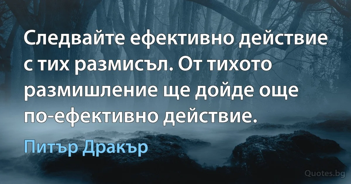 Следвайте ефективно действие с тих размисъл. От тихото размишление ще дойде още по-ефективно действие. (Питър Дракър)