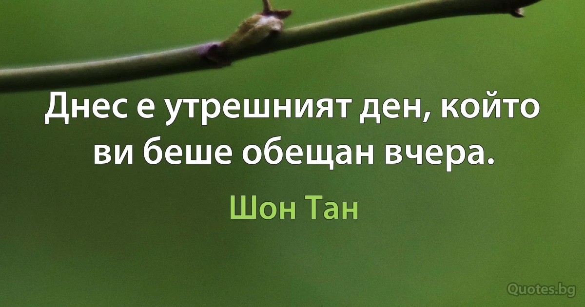 Днес е утрешният ден, който ви беше обещан вчера. (Шон Тан)