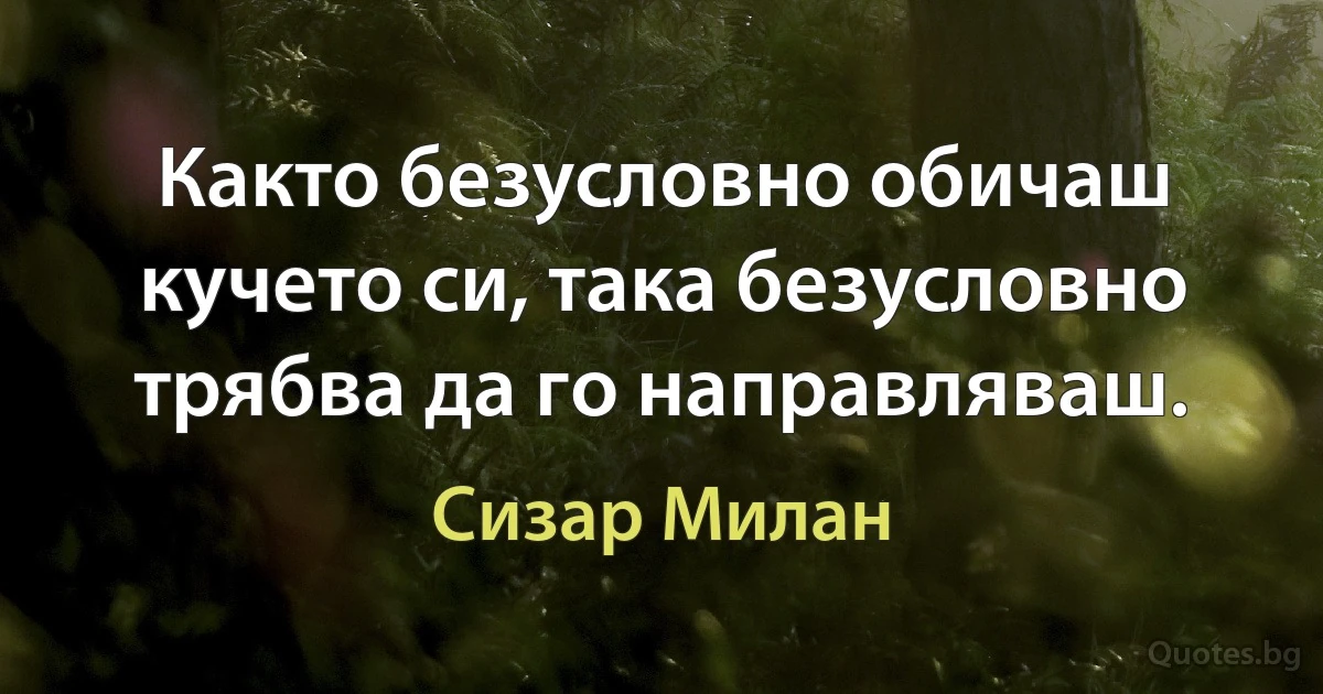 Както безусловно обичаш кучето си, така безусловно трябва да го направляваш. (Сизар Милан)