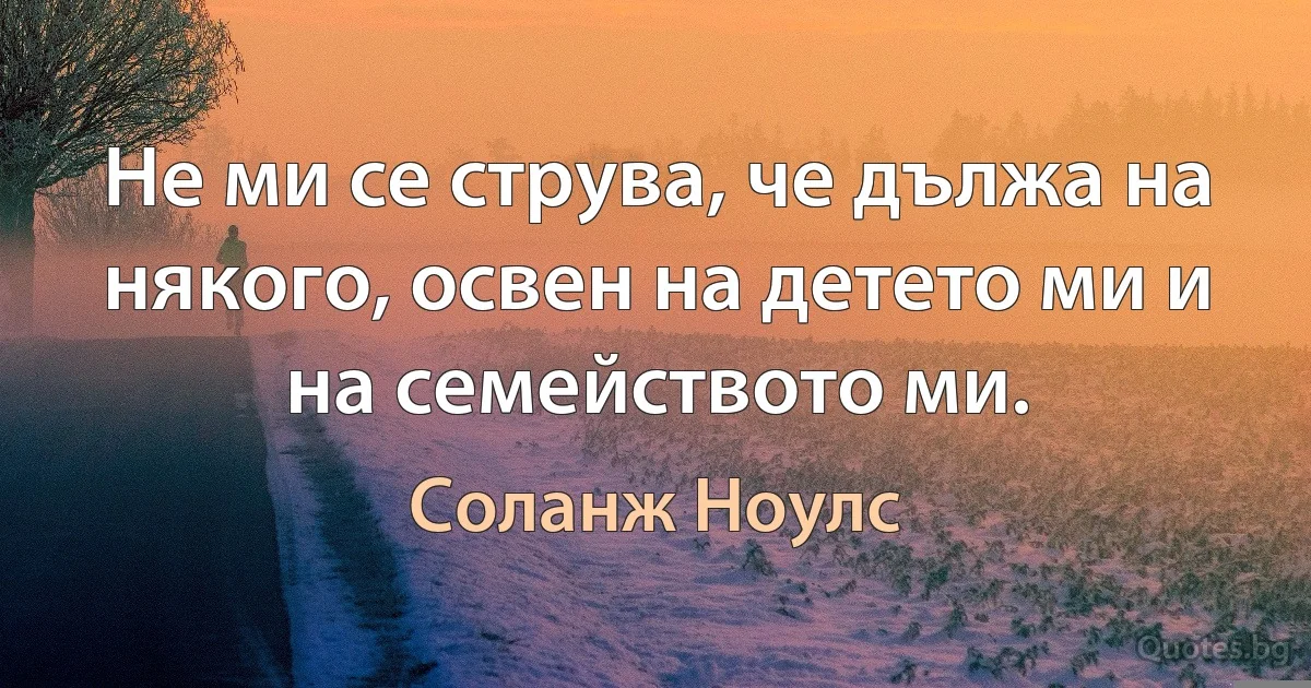 Не ми се струва, че дължа на някого, освен на детето ми и на семейството ми. (Соланж Ноулс)