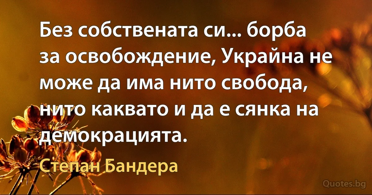 Без собствената си... борба за освобождение, Украйна не може да има нито свобода, нито каквато и да е сянка на демокрацията. (Степан Бандера)