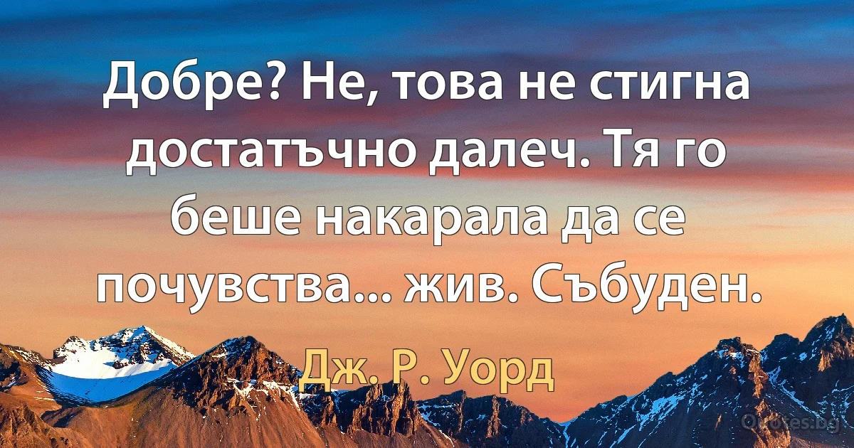 Добре? Не, това не стигна достатъчно далеч. Тя го беше накарала да се почувства... жив. Събуден. (Дж. Р. Уорд)