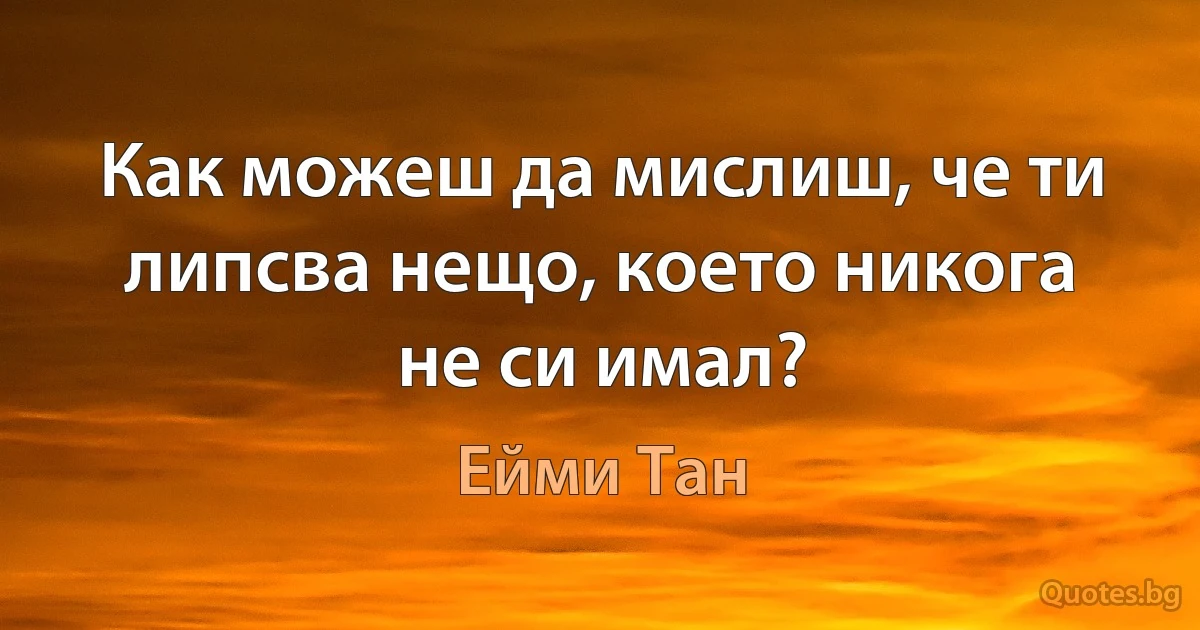 Как можеш да мислиш, че ти липсва нещо, което никога не си имал? (Ейми Тан)