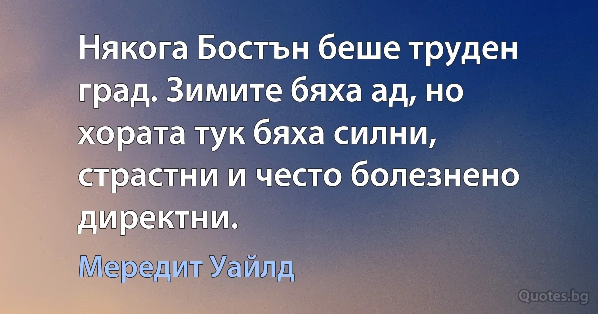 Някога Бостън беше труден град. Зимите бяха ад, но хората тук бяха силни, страстни и често болезнено директни. (Мередит Уайлд)