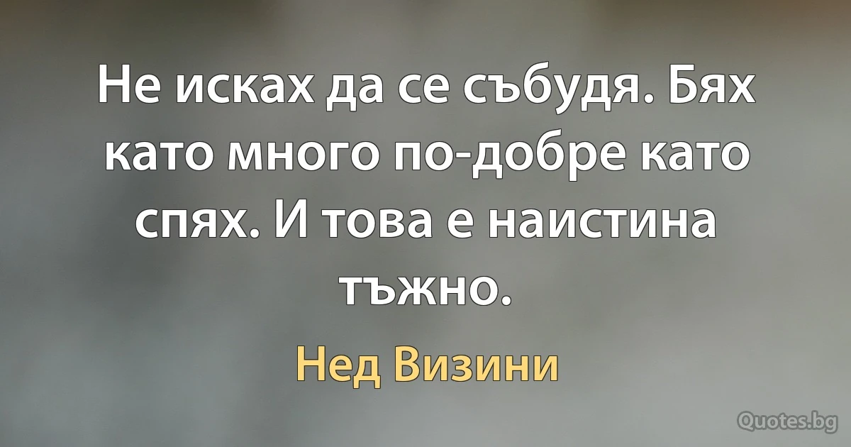 Не исках да се събудя. Бях като много по-добре като спях. И това е наистина тъжно. (Нед Визини)