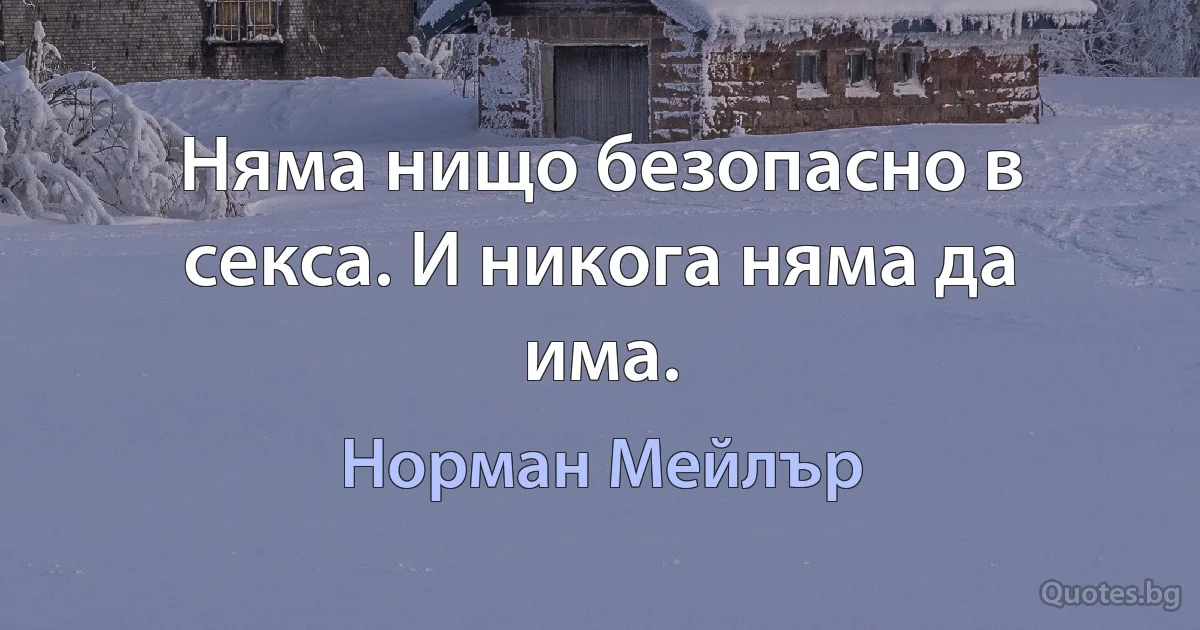 Няма нищо безопасно в секса. И никога няма да има. (Норман Мейлър)