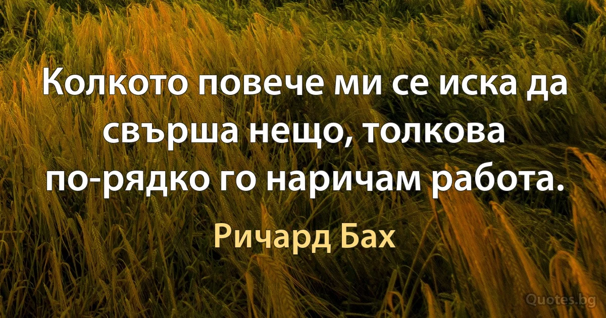 Колкото повече ми се иска да свърша нещо, толкова по-рядко го наричам работа. (Ричард Бах)