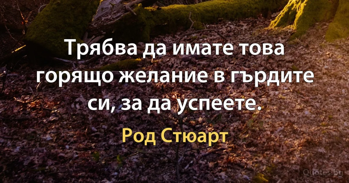 Трябва да имате това горящо желание в гърдите си, за да успеете. (Род Стюарт)