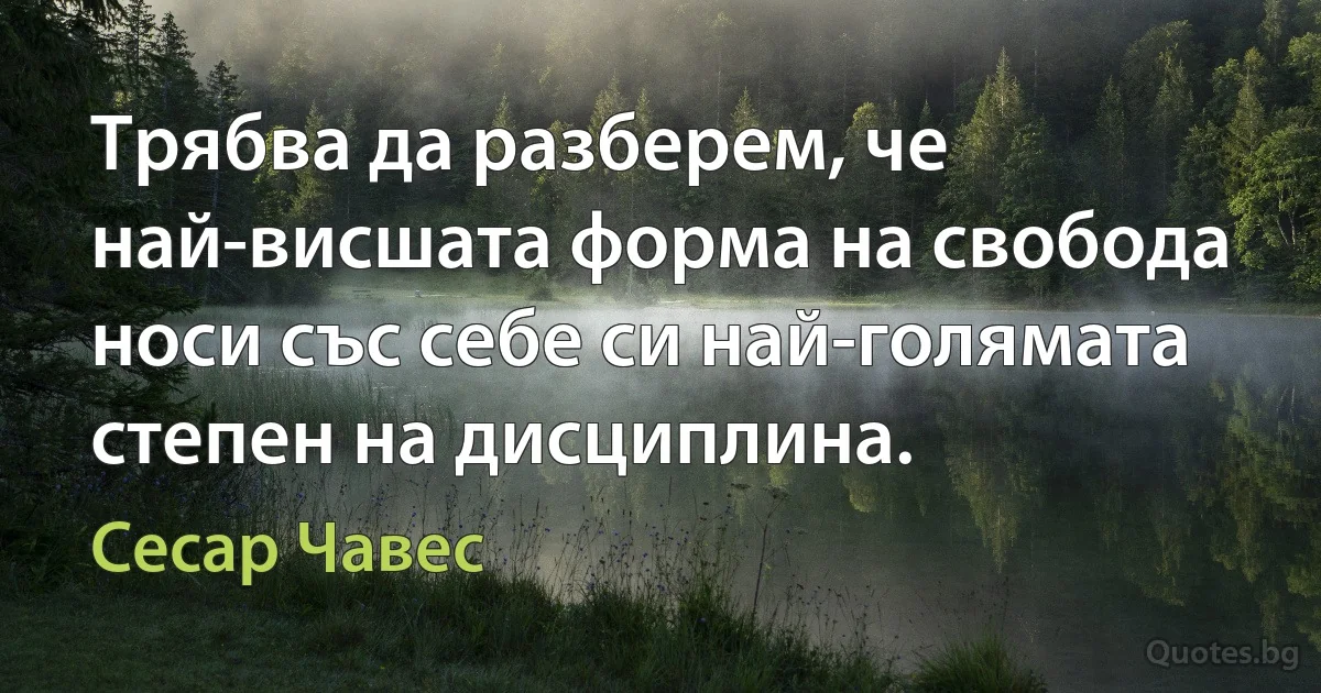 Трябва да разберем, че най-висшата форма на свобода носи със себе си най-голямата степен на дисциплина. (Сесар Чавес)