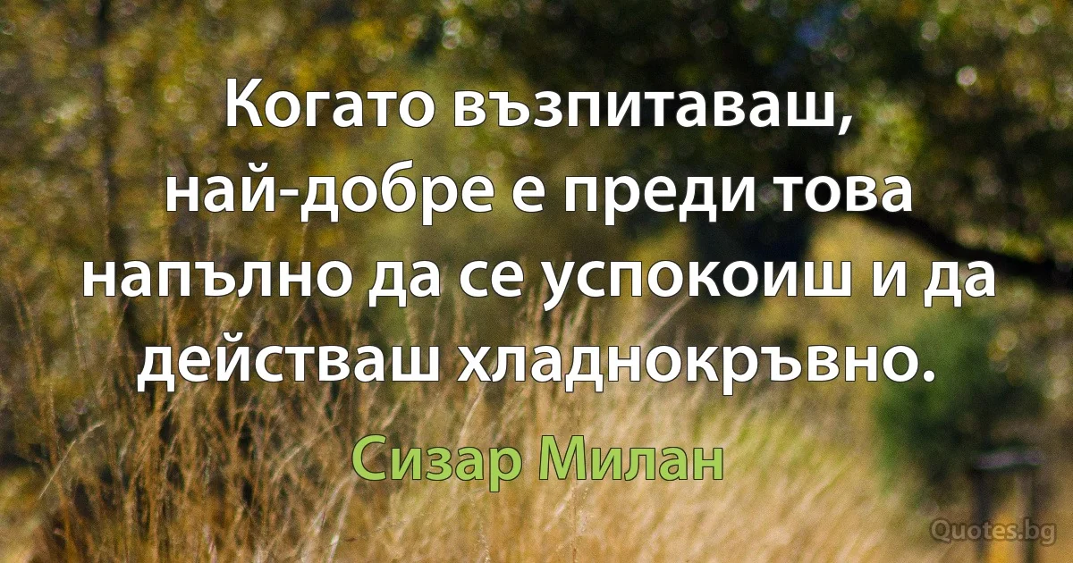 Когато възпитаваш, най-добре е преди това напълно да се успокоиш и да действаш хладнокръвно. (Сизар Милан)