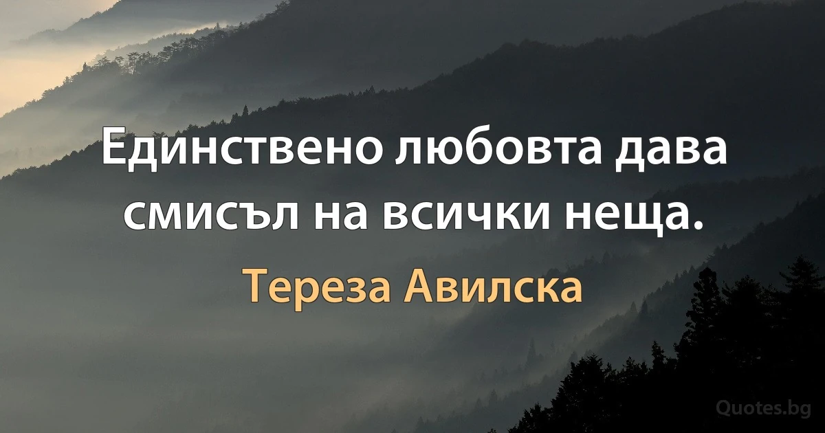 Единствено любовта дава смисъл на всички неща. (Тереза Авилска)