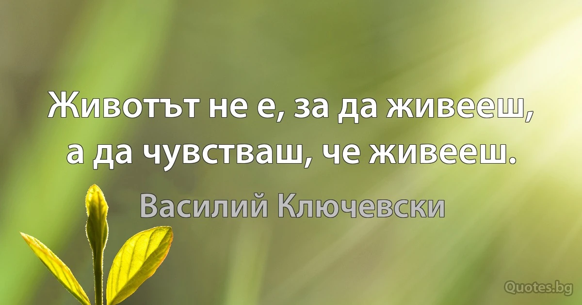 Животът не е, за да живееш, а да чувстваш, че живееш. (Василий Ключевски)