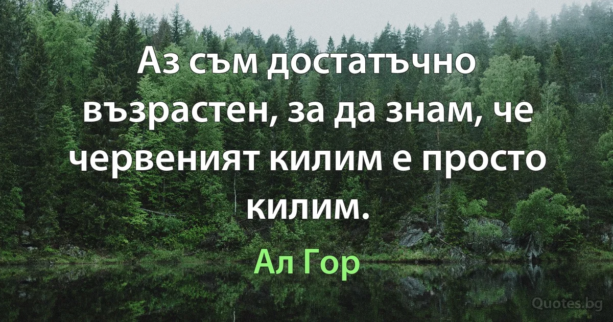 Аз съм достатъчно възрастен, за да знам, че червеният килим е просто килим. (Ал Гор)