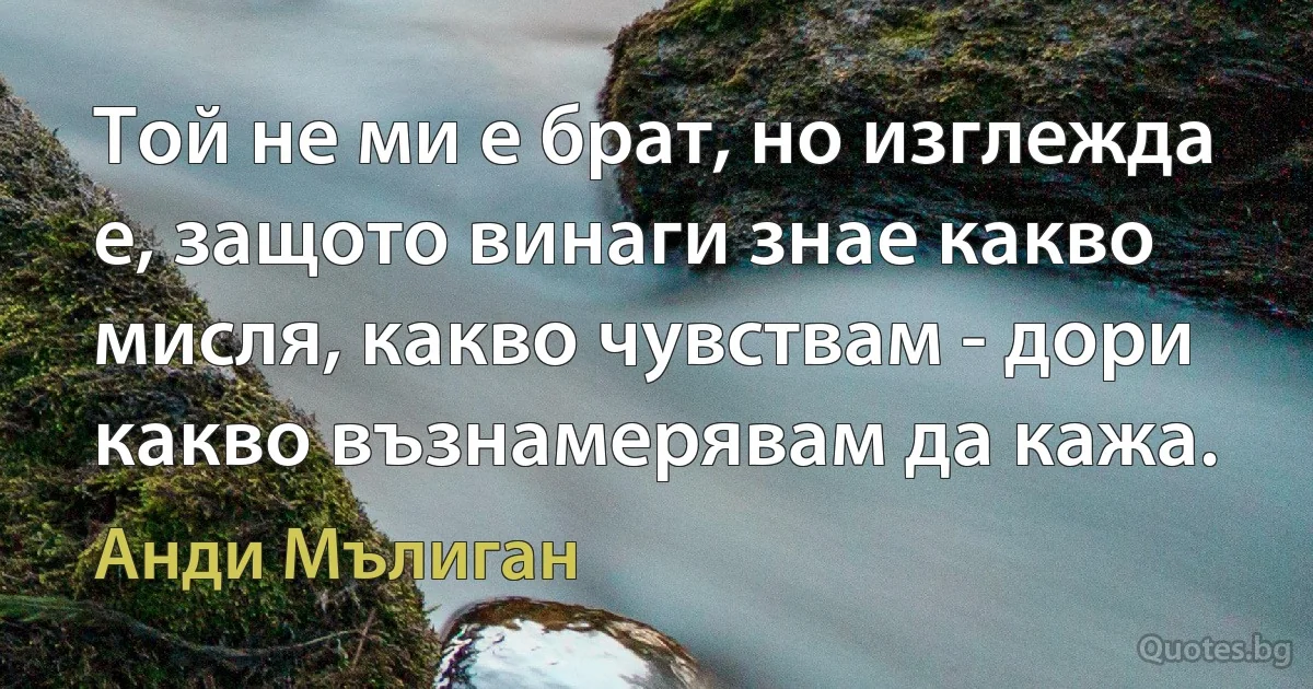 Той не ми е брат, но изглежда е, защото винаги знае какво мисля, какво чувствам - дори какво възнамерявам да кажа. (Анди Мълиган)