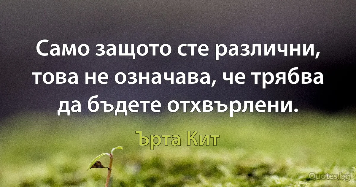 Само защото сте различни, това не означава, че трябва да бъдете отхвърлени. (Ърта Кит)