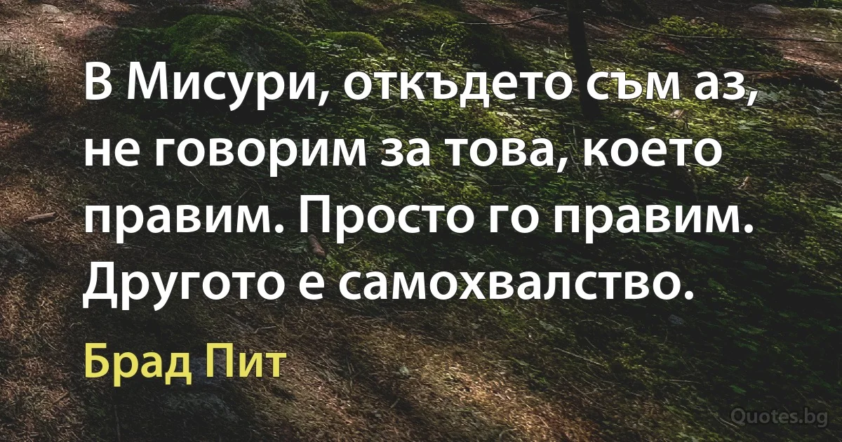 В Мисури, откъдето съм аз, не говорим за това, което правим. Просто го правим. Другото е самохвалство. (Брад Пит)