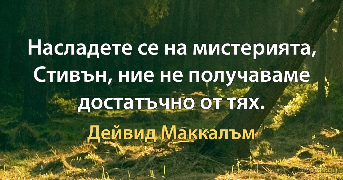 Насладете се на мистерията, Стивън, ние не получаваме достатъчно от тях. (Дейвид Маккалъм)