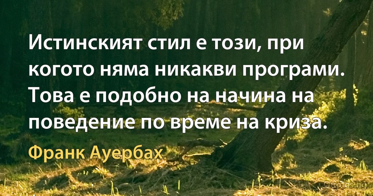 Истинският стил е този, при когото няма никакви програми. Това е подобно на начина на поведение по време на криза. (Франк Ауербах)