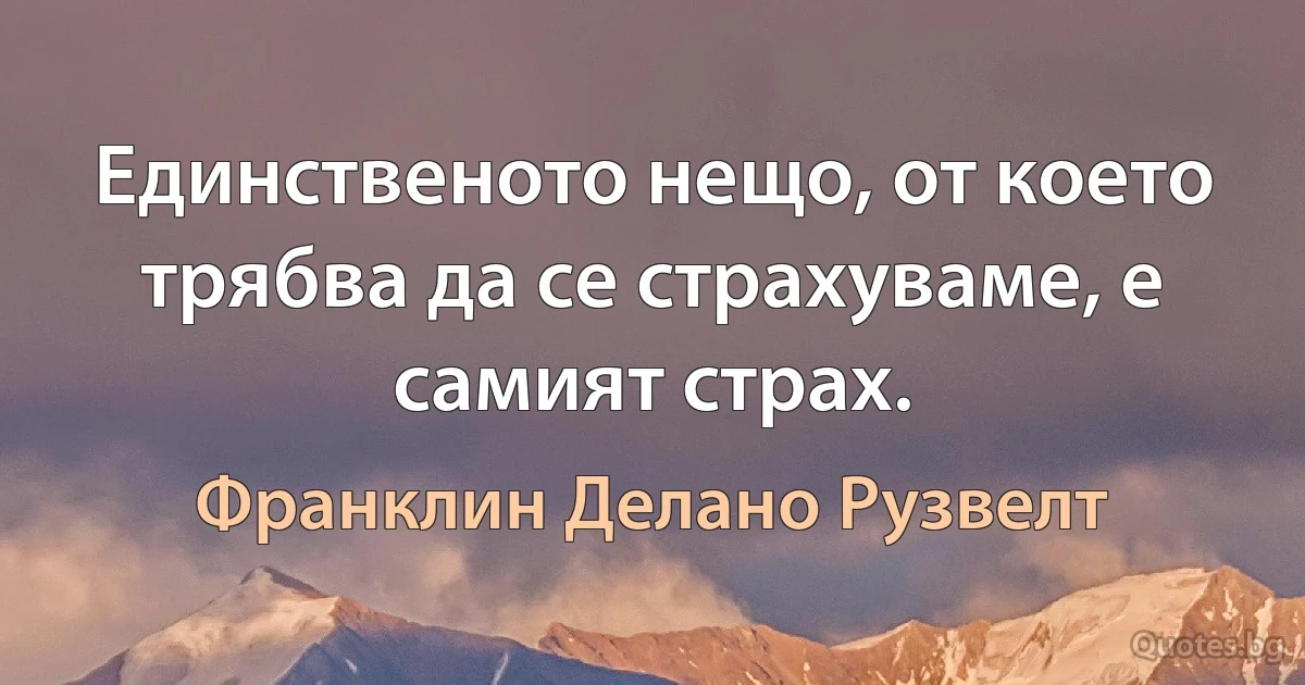 Единственото нещо, от което трябва да се страхуваме, е самият страх. (Франклин Делано Рузвелт)