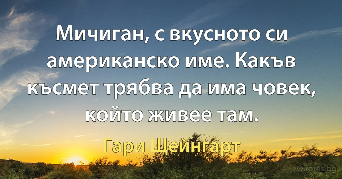 Мичиган, с вкусното си американско име. Какъв късмет трябва да има човек, който живее там. (Гари Щейнгарт)