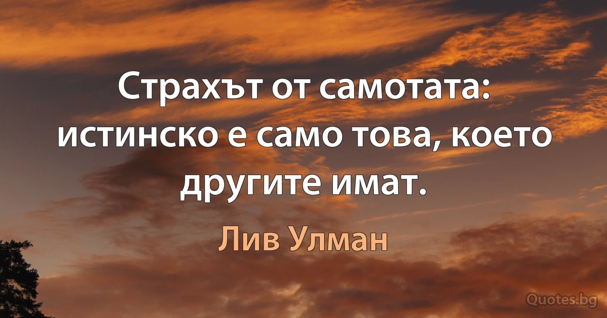 Страхът от самотата: истинско е само това, което другите имат. (Лив Улман)