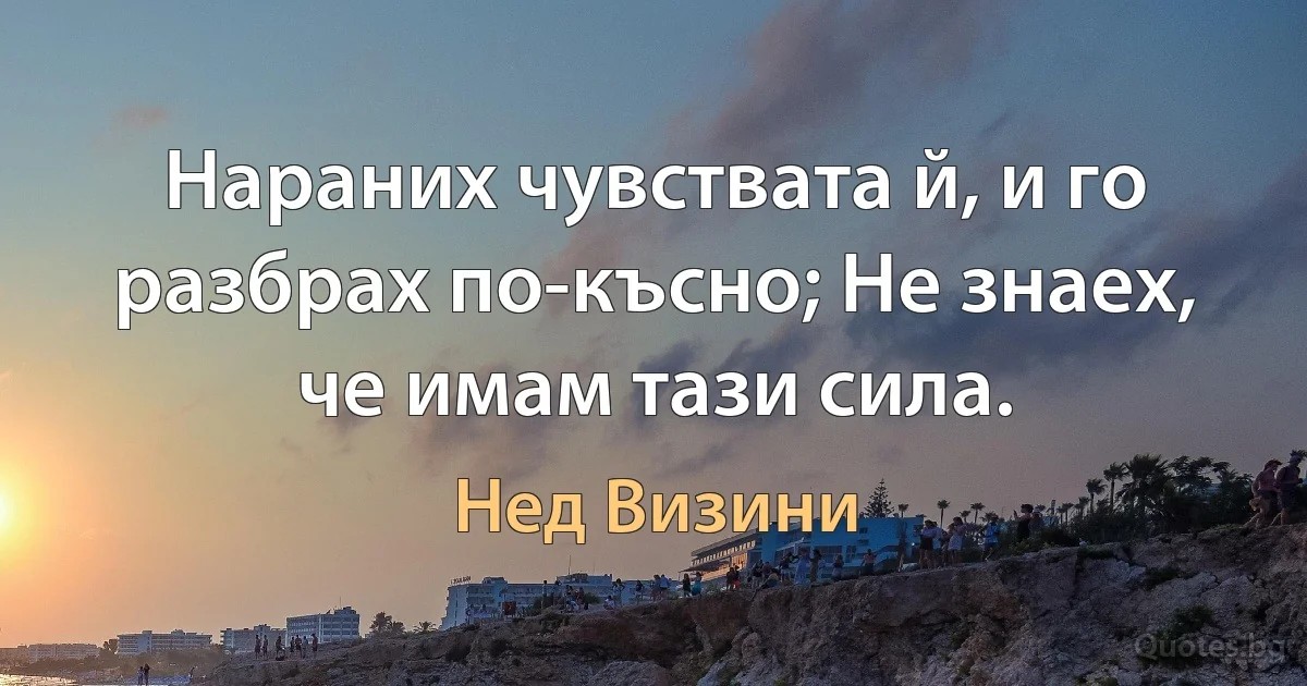 Нараних чувствата й, и го разбрах по-късно; Не знаех, че имам тази сила. (Нед Визини)