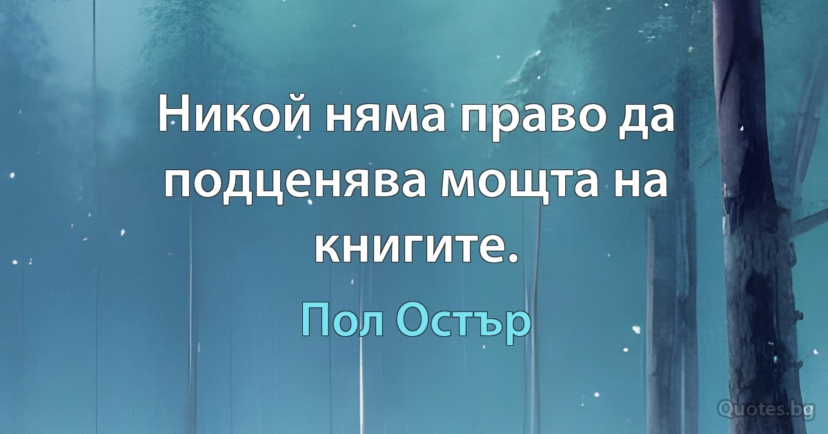 Никой няма право да подценява мощта на книгите. (Пол Остър)