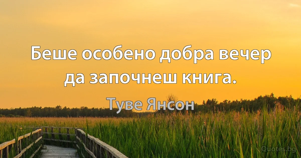 Беше особено добра вечер да започнеш книга. (Туве Янсон)