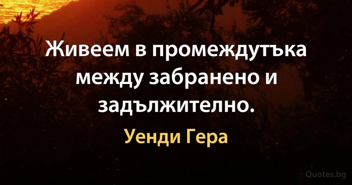 Живеем в промеждутъка между забранено и задължително. (Уенди Гера)