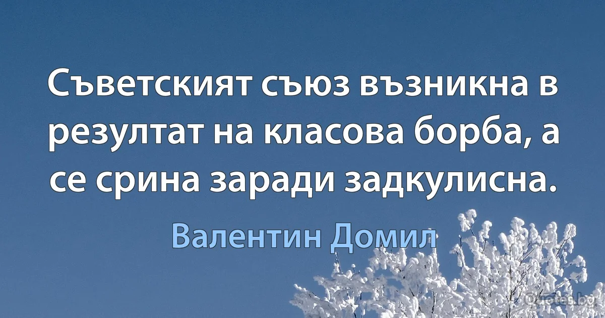 Съветският съюз възникна в резултат на класова борба, а се срина заради задкулисна. (Валентин Домил)