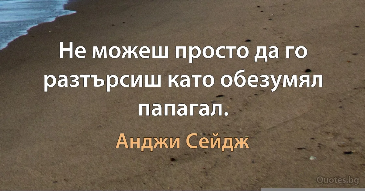 Не можеш просто да го разтърсиш като обезумял папагал. (Анджи Сейдж)