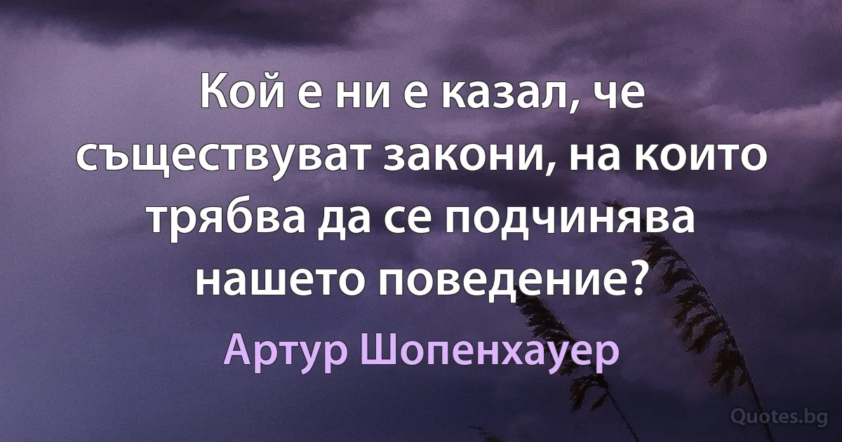 Кой е ни е казал, че съществуват закони, на които трябва да се подчинява нашето поведение? (Артур Шопенхауер)