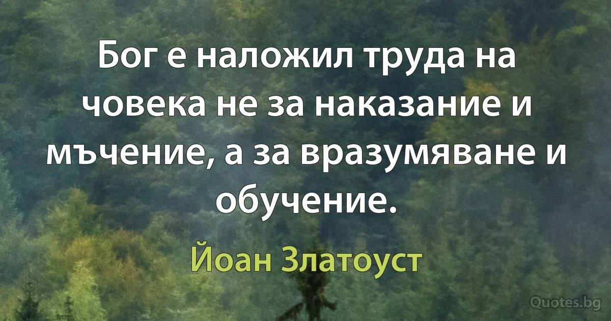 Бог е наложил труда на човека не за наказание и мъчение, а за вразумяване и обучение. (Йоан Златоуст)