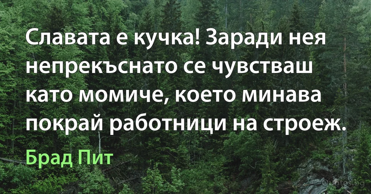 Славата е кучка! Заради нея непрекъснато се чувстваш като момиче, което минава покрай работници на строеж. (Брад Пит)