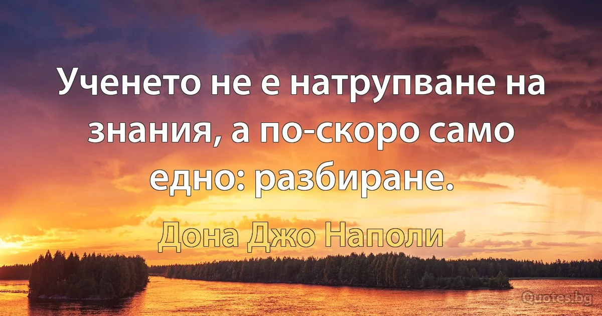 Ученето не е натрупване на знания, а по-скоро само едно: разбиране. (Дона Джо Наполи)