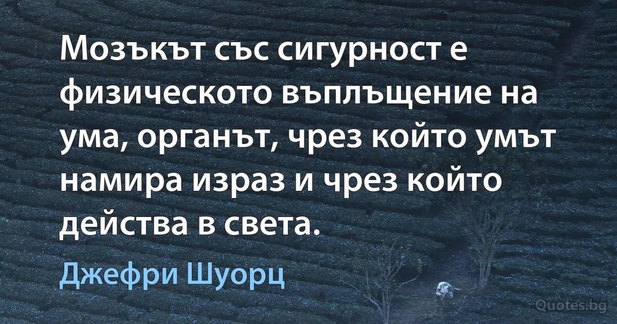 Мозъкът със сигурност е физическото въплъщение на ума, органът, чрез който умът намира израз и чрез който действа в света. (Джефри Шуорц)