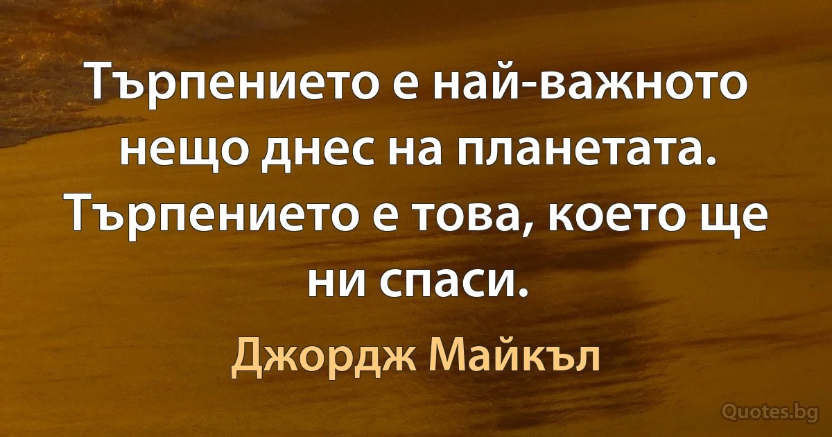 Търпението е най-важното нещо днес на планетата. Търпението е това, което ще ни спаси. (Джордж Майкъл)